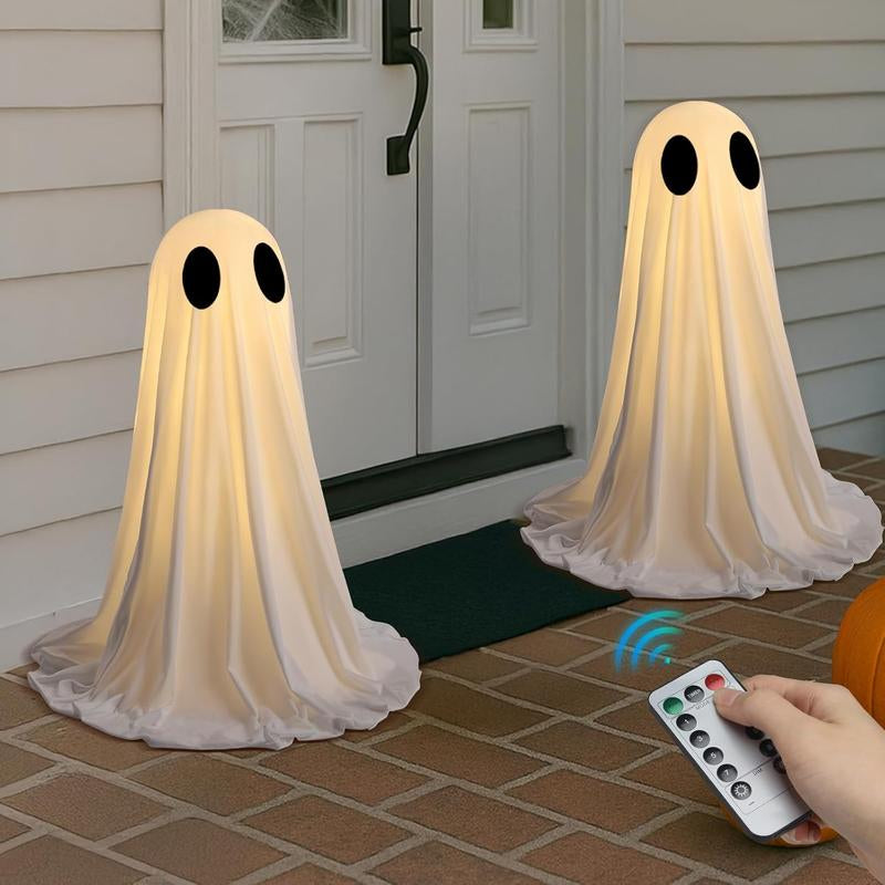 2 Pack Halloween Ghost Decorations with Remote String Lights – USB & Battery Powered Indoor Décor for Mantel, Shelf & Table