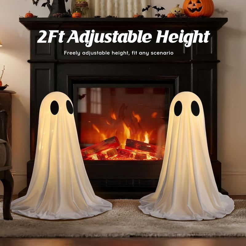 2 Pack Halloween Ghost Decorations with Remote String Lights – USB & Battery Powered Indoor Décor for Mantel, Shelf & Table