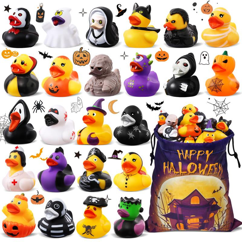 24 Pack Halloween Rubber Ducks with Bag – Party Favors, Bath Toys & Goodie Bag Fillers for Kids, Girls & Boys
