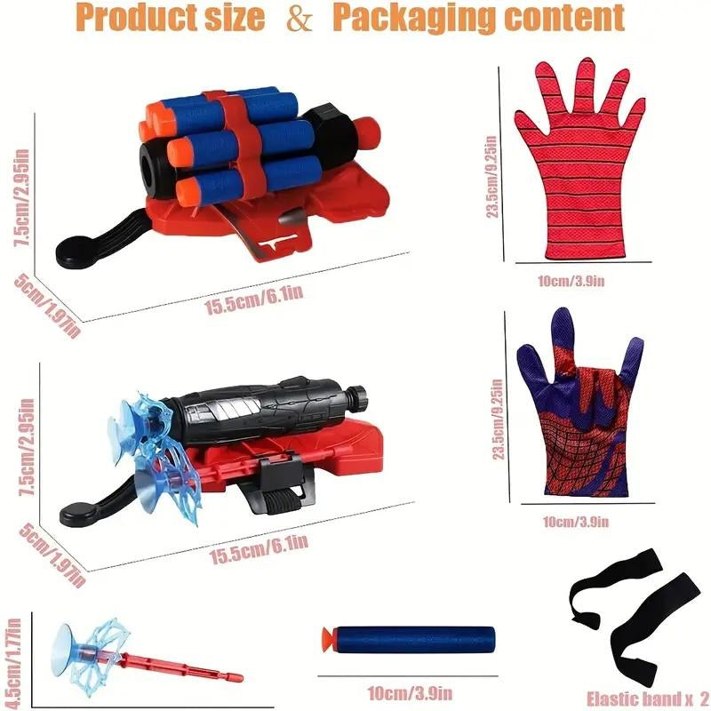 2 Pack Spider Web Shooter Wrist Playset – Hero Launcher Gloves with RPG Rocket Wrist Toys for Kids, Birthday Parties & Halloween