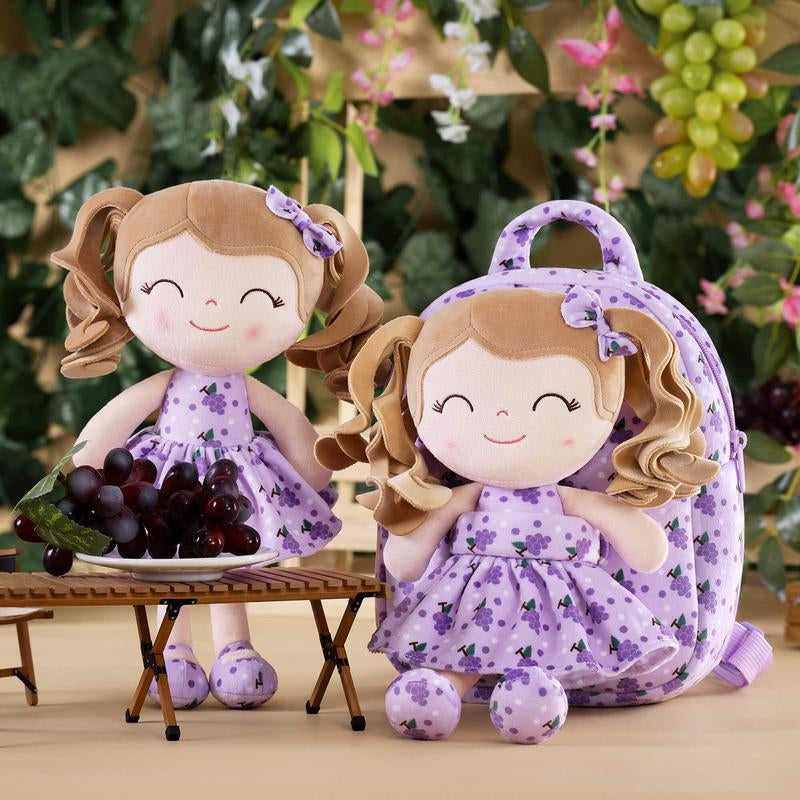 Gloveleya Plush Baby Doll with Pocket – 9" Soft Purple Doll, Birthday Gift for Girls Ages 2–6