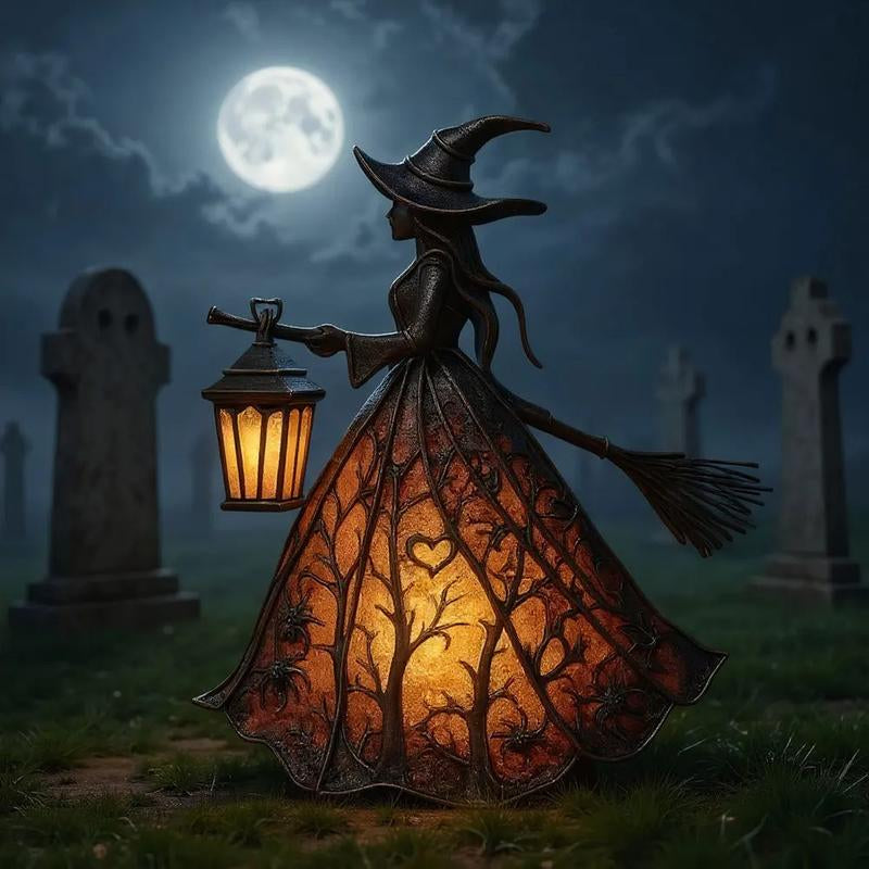 Halloween Witch Lamp – Spooky Standing Night Light & Witch Statue Table Décor for Bedroom or Party Decorations