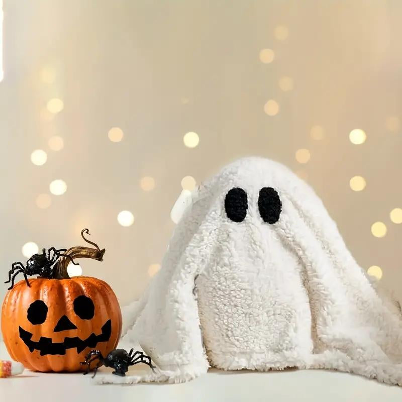 2025 Halloween Ghost Pillow with Pumpkin – 12" Spooky Plush Ghost-Shaped Cushion for Home Décor & Gifts