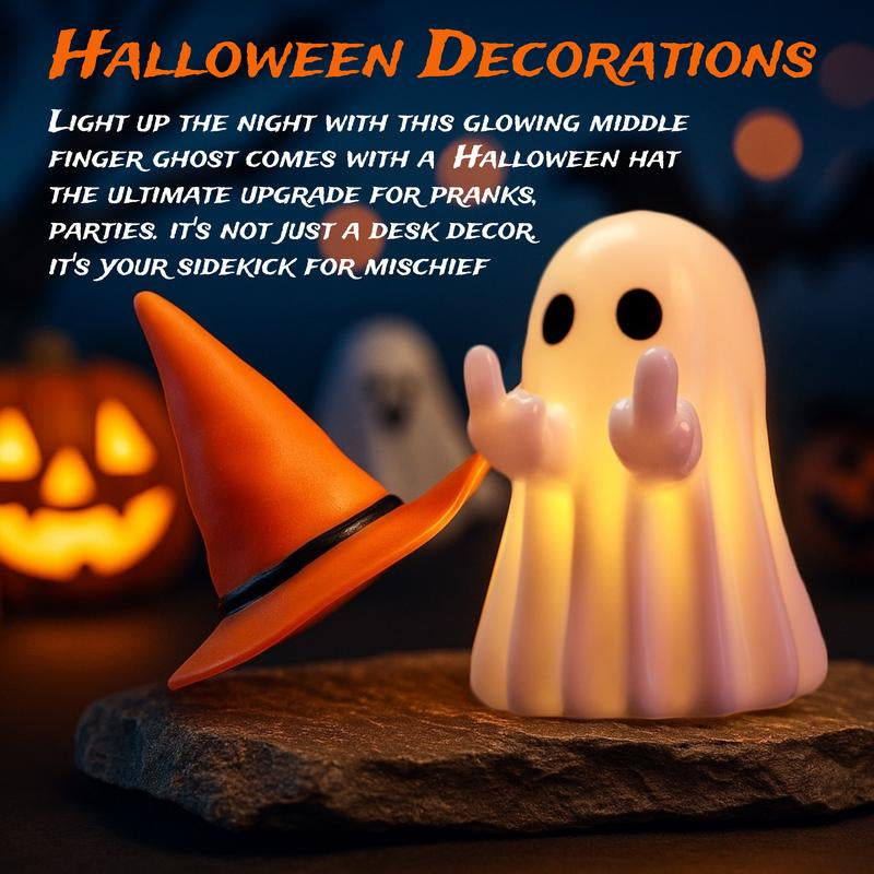 Glow-in-the-Dark Middle Finger Ghost – Scary Halloween Decoration with Detachable Hat, Funny Spooky Home Décor Gift