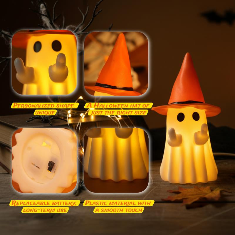 Glow-in-the-Dark Middle Finger Ghost – Scary Halloween Decoration with Detachable Hat, Funny Spooky Home Décor Gift