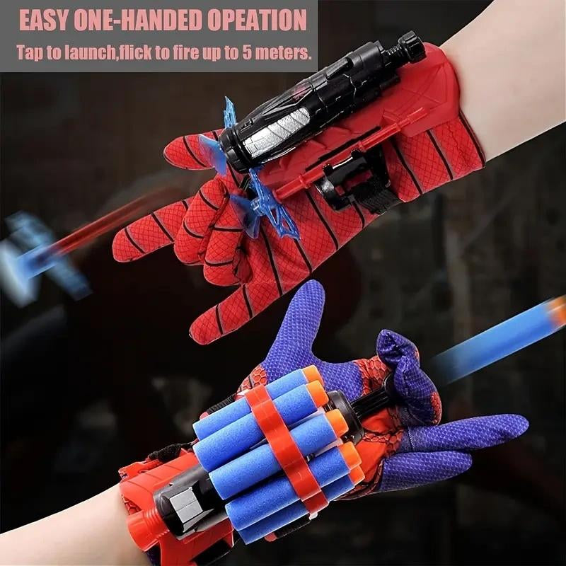 2 Pack Spider Web Shooter Wrist Playset – Hero Launcher Gloves with RPG Rocket Wrist Toys for Kids, Birthday Parties & Halloween