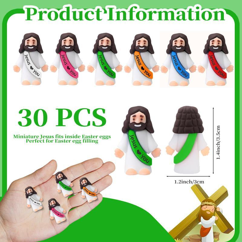 30 Pcs Mini Jesus Figures – Cute “Jesus Loves You” Ornaments for Hide & Seek, Sunday School, Baptism & Religious Party Favors