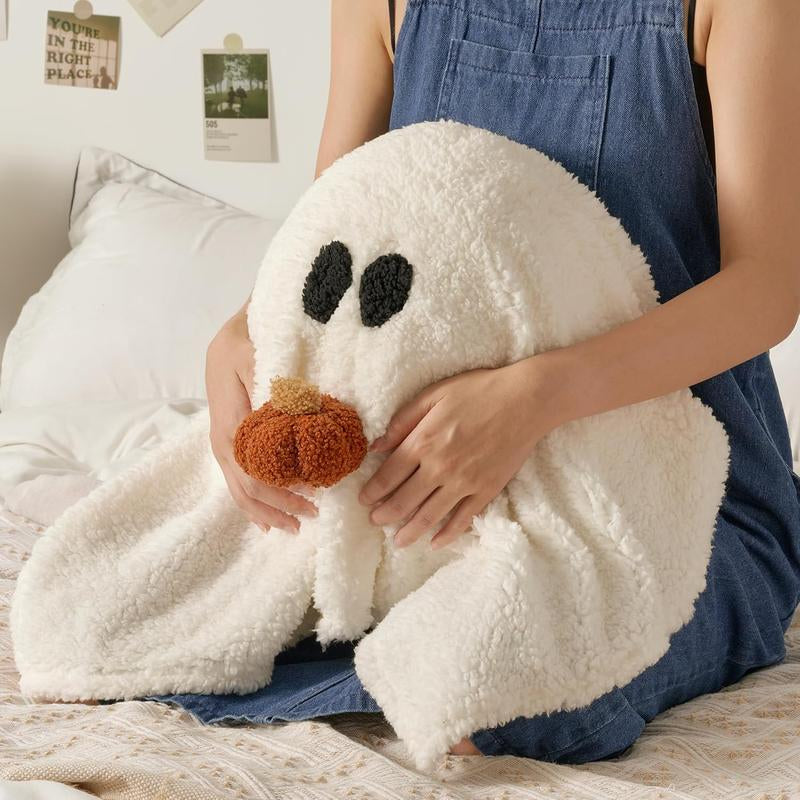 2025 Halloween Ghost Pillow with Pumpkin – 12" Spooky Plush Ghost-Shaped Cushion for Home Décor & Gifts