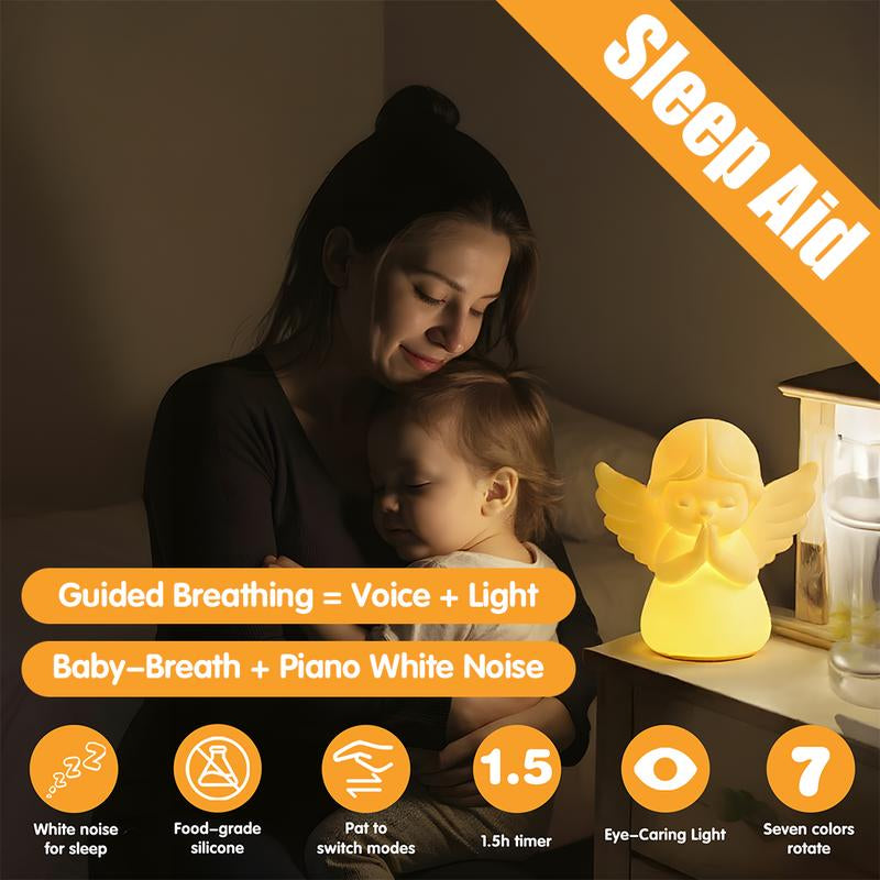 Hiseeme Angel Baby Night Light β Soothing Sleep Aid with White Noise & 7 RGB Colors, BPA-Free Silicone, USB-C Rechargeable