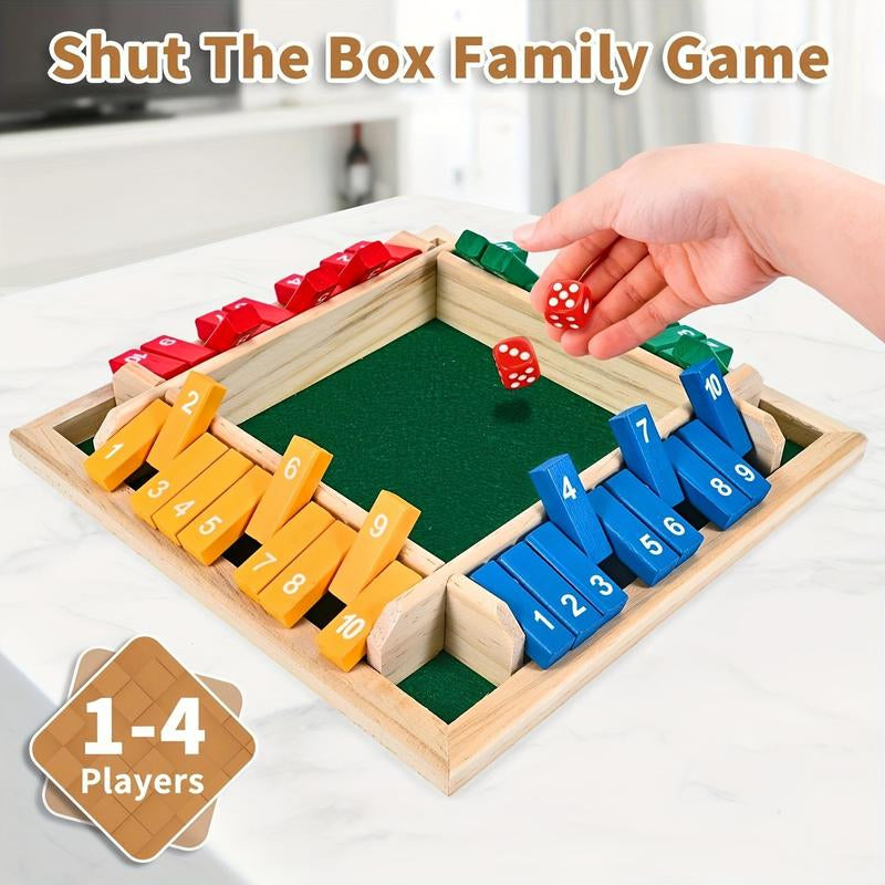 Shut the Box Wooden Dice Game – Classic 2–4 Player Family Board Game for Parties, Halloween & Christmas
