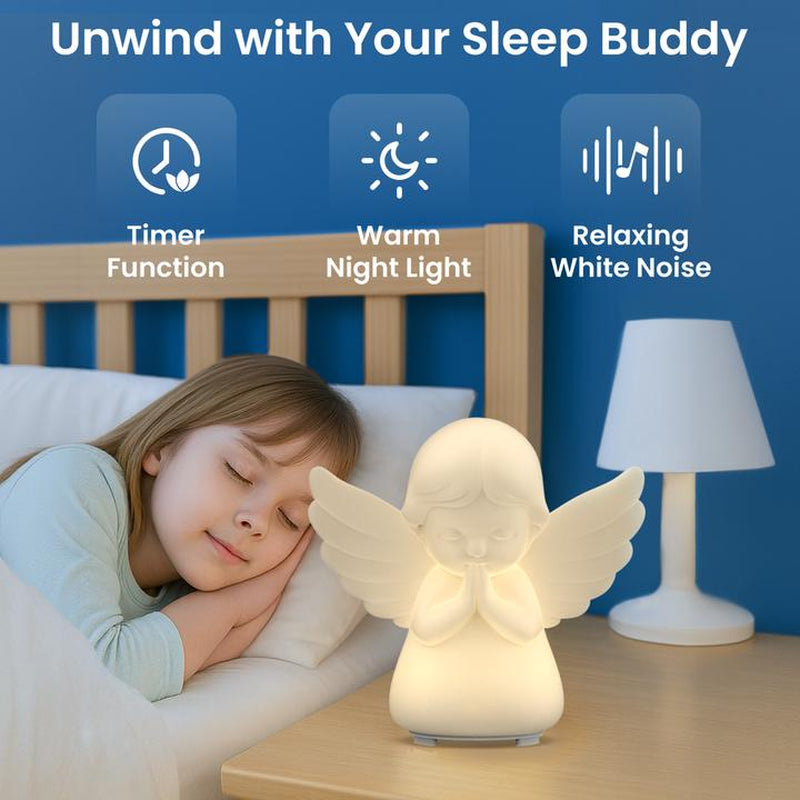 Hiseeme Angel Baby Night Light β Soothing Sleep Aid with White Noise & 7 RGB Colors, BPA-Free Silicone, USB-C Rechargeable
