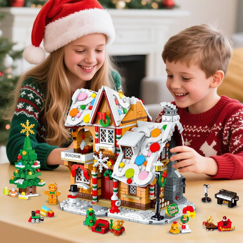 2025 Christmas Snowscape Village Building Set – Gingerbread House with LED Lights, Santa, Xmas Tree & Train, 1477 PCS, Gift for Kids & Adults 6+