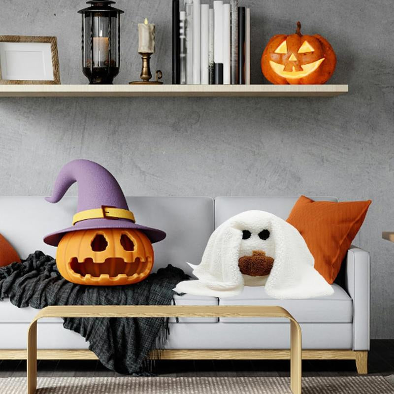 2025 Halloween Ghost Pillow with Pumpkin – 12" Spooky Plush Ghost-Shaped Cushion for Home Décor & Gifts