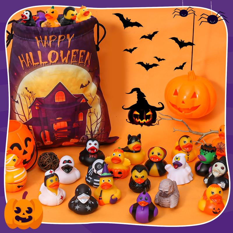 24 Pack Halloween Rubber Ducks with Bag – Party Favors, Bath Toys & Goodie Bag Fillers for Kids, Girls & Boys