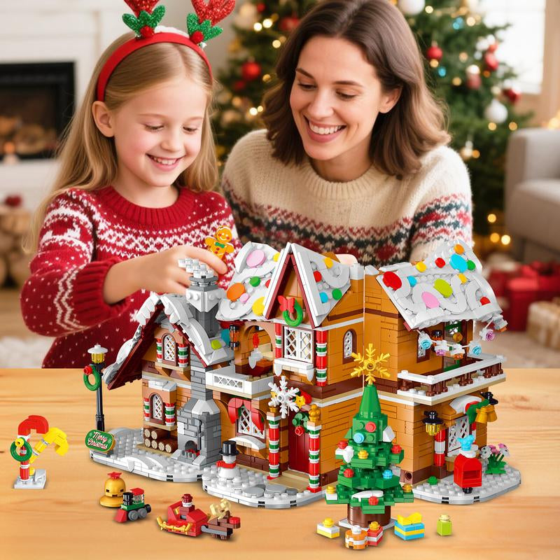 2025 Christmas Snowscape Village Building Set – Gingerbread House with LED Lights, Santa, Xmas Tree & Train, 1477 PCS, Gift for Kids & Adults 6+