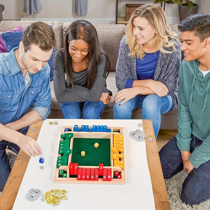 Shut the Box Wooden Dice Game – Classic 2–4 Player Family Board Game for Parties, Halloween & Christmas
