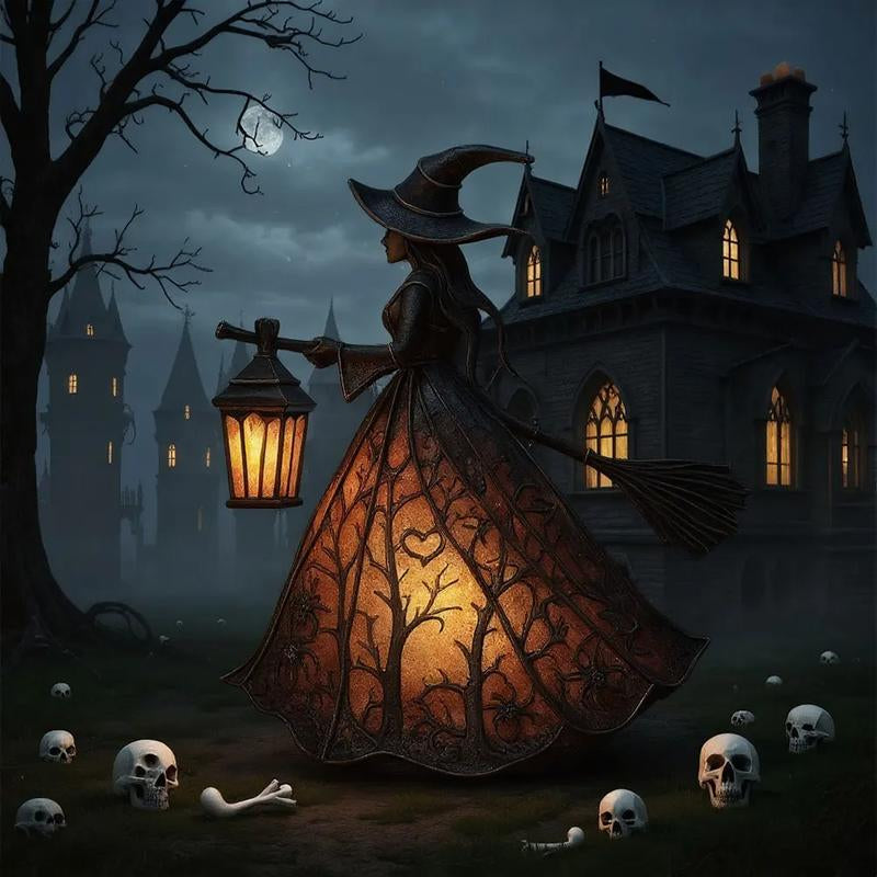 Halloween Witch Lamp – Spooky Standing Night Light & Witch Statue Table Décor for Bedroom or Party Decorations