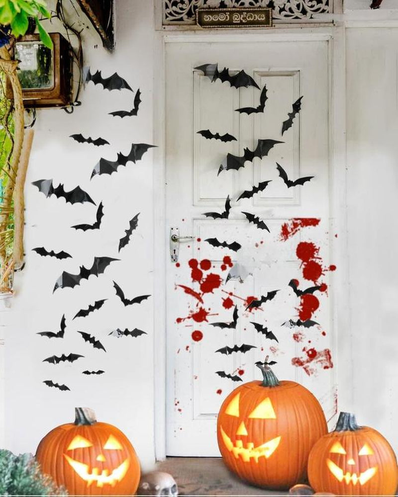 120 Pcs Halloween 3D Bat Decorations β Waterproof Wall & Window Stickers, Indoor/Outdoor Scary Party Supplies (4 Sizes, Black)