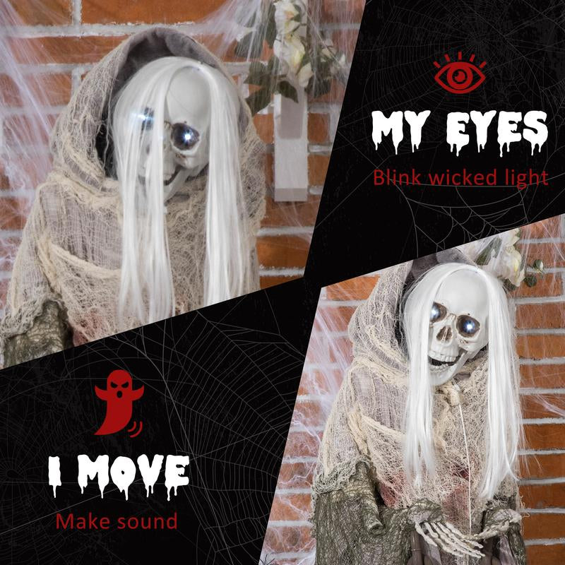 Life-Size Halloween Animatronic Decoration – Ghost, Clown or Witch Prop with Light-Up Eyes, Spooky Sounds & Motion Activation