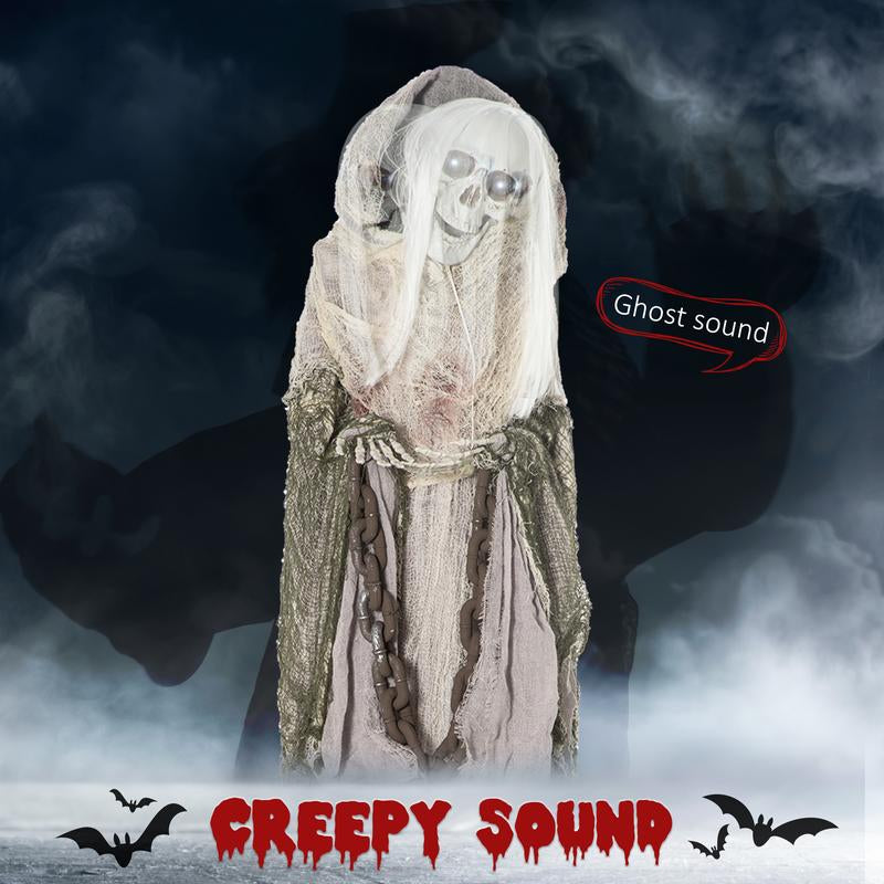 Life-Size Halloween Animatronic Decoration – Ghost, Clown or Witch Prop with Light-Up Eyes, Spooky Sounds & Motion Activation