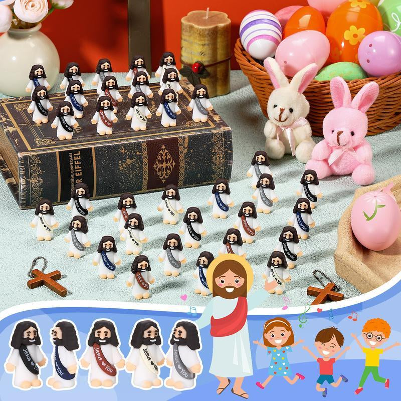30 Pcs Mini Jesus Figures – Cute “Jesus Loves You” Ornaments for Hide & Seek, Sunday School, Baptism & Religious Party Favors