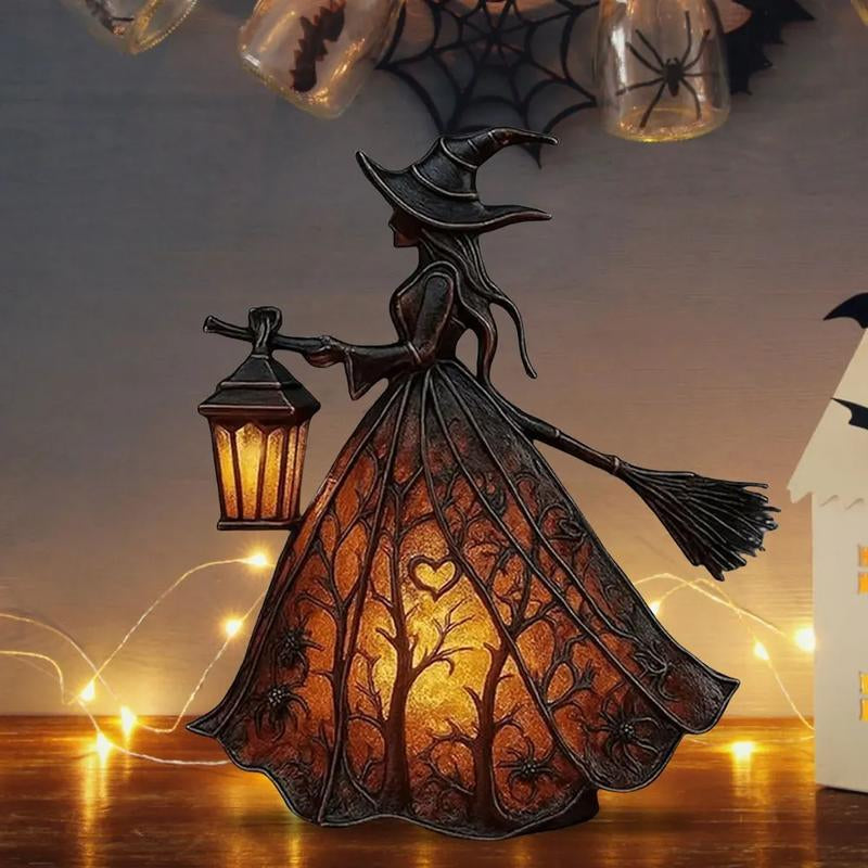 Halloween Witch Lamp – Spooky Standing Night Light & Witch Statue Table Décor for Bedroom or Party Decorations