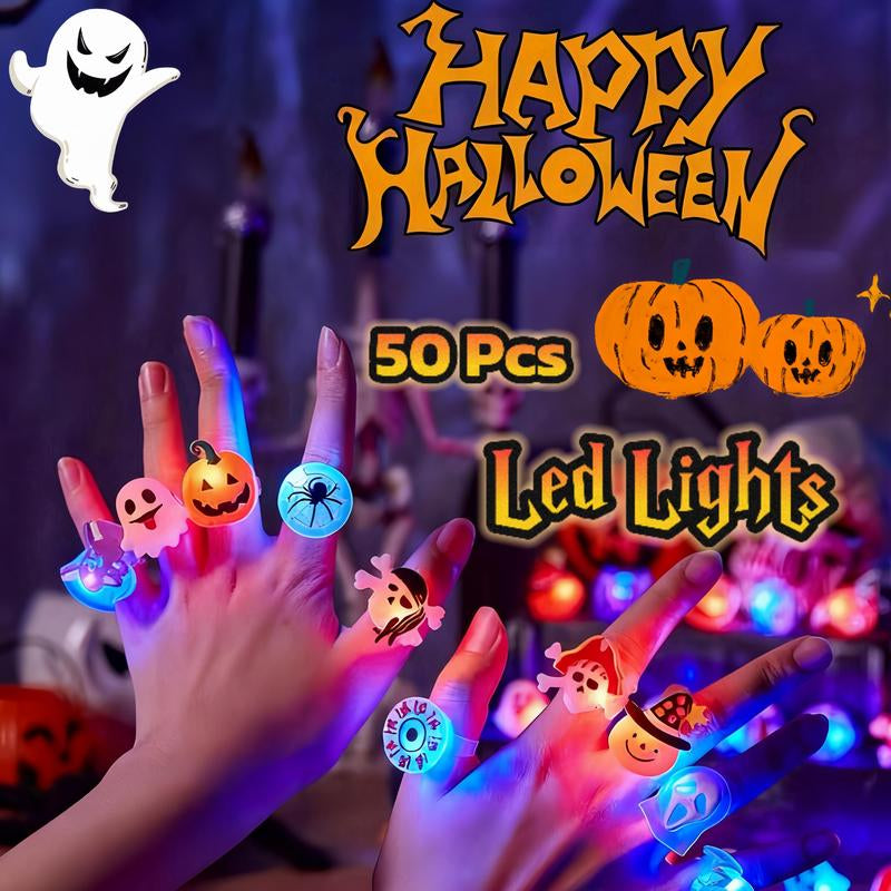 50 Pcs Halloween LED Ring Lights β Pumpkin & Skull Party Decorations, Fun Glow Accessories for Kids & Holiday Gifts