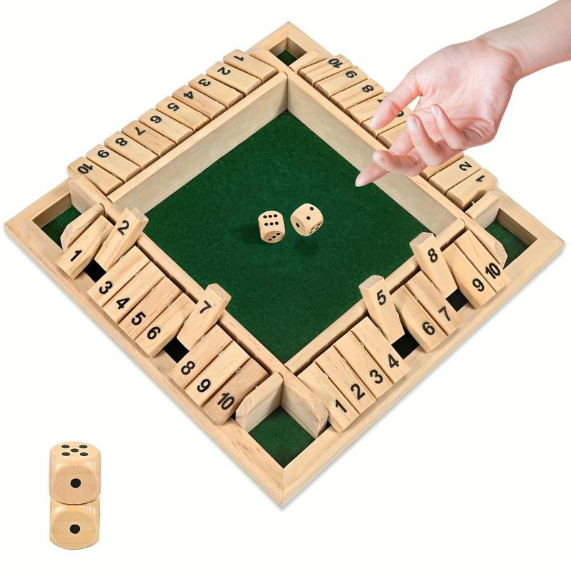 Shut the Box Wooden Dice Game – Classic 2–4 Player Family Board Game for Parties, Halloween & Christmas