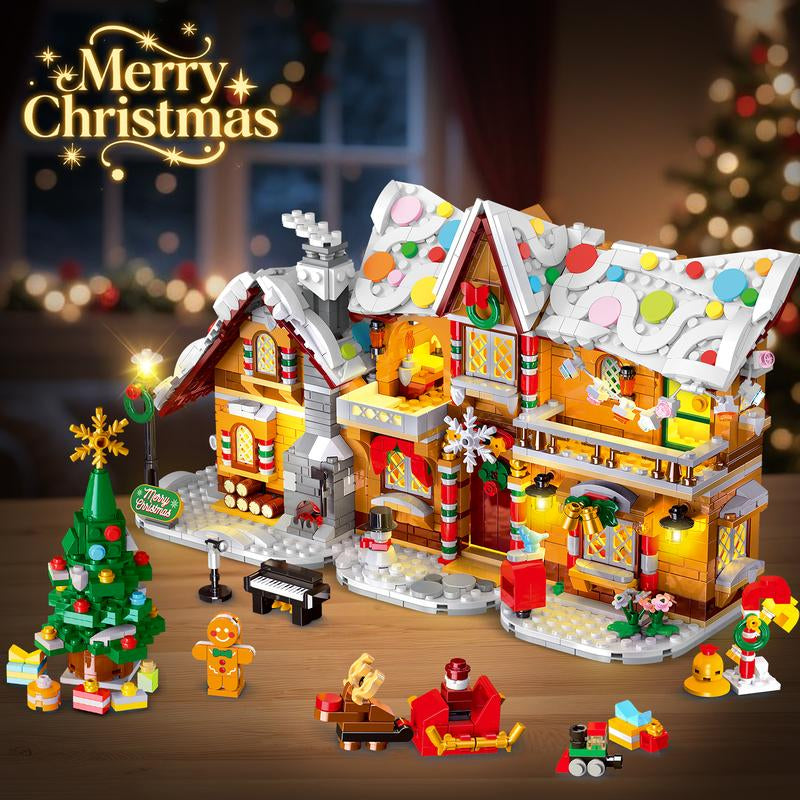 2025 Christmas Snowscape Village Building Set – Gingerbread House with LED Lights, Santa, Xmas Tree & Train, 1477 PCS, Gift for Kids & Adults 6+
