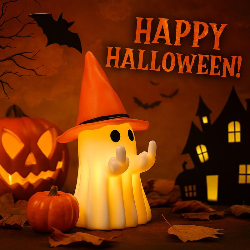 Glow-in-the-Dark Middle Finger Ghost – Scary Halloween Decoration with Detachable Hat, Funny Spooky Home Décor Gift