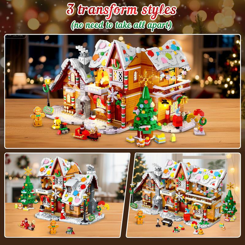2025 Christmas Snowscape Village Building Set – Gingerbread House with LED Lights, Santa, Xmas Tree & Train, 1477 PCS, Gift for Kids & Adults 6+