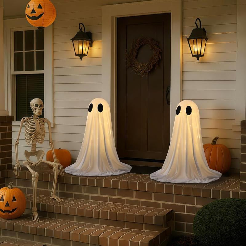 2 Pack Halloween Ghost Decorations with Remote String Lights – USB & Battery Powered Indoor Décor for Mantel, Shelf & Table