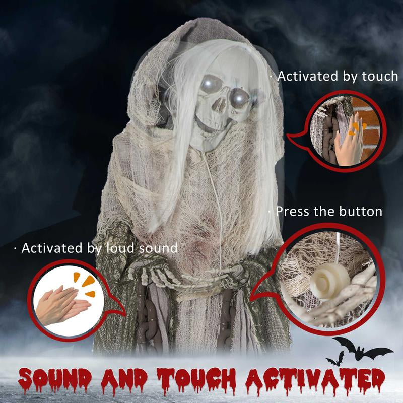 Life-Size Halloween Animatronic Decoration – Ghost, Clown or Witch Prop with Light-Up Eyes, Spooky Sounds & Motion Activation