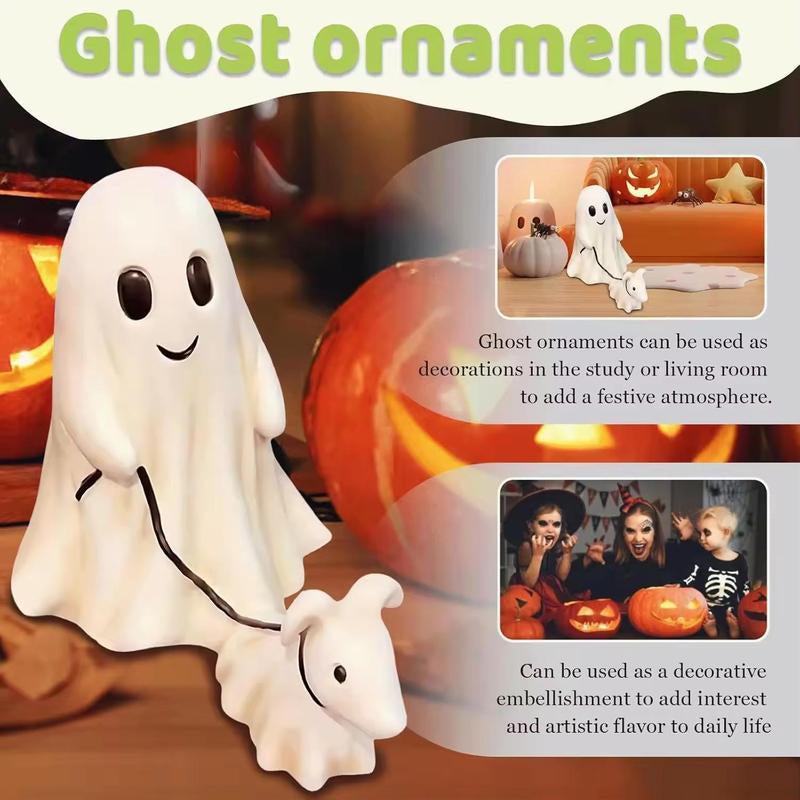 Ghost Walking Dog Statue – Cute Resin Figurine for Porch, Garden & Shelf, Indoor/Outdoor Spooky Halloween Decoration