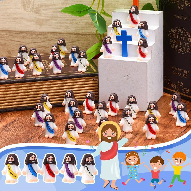 30 Pcs Mini Jesus Figures – Cute “Jesus Loves You” Ornaments for Hide & Seek, Sunday School, Baptism & Religious Party Favors