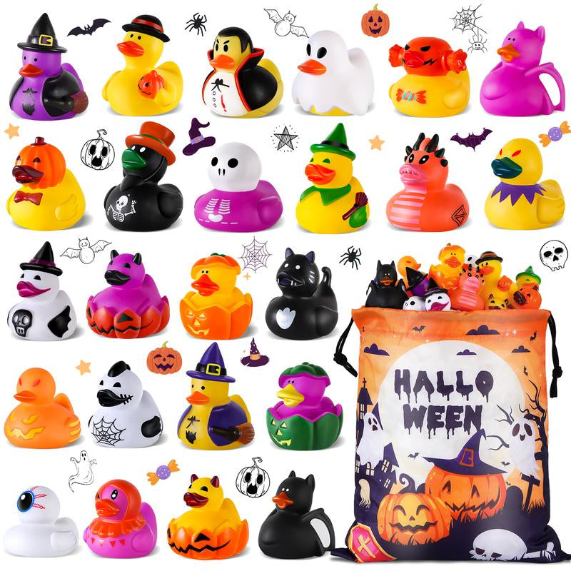24 Pack Halloween Rubber Ducks with Bag – Party Favors, Bath Toys & Goodie Bag Fillers for Kids, Girls & Boys