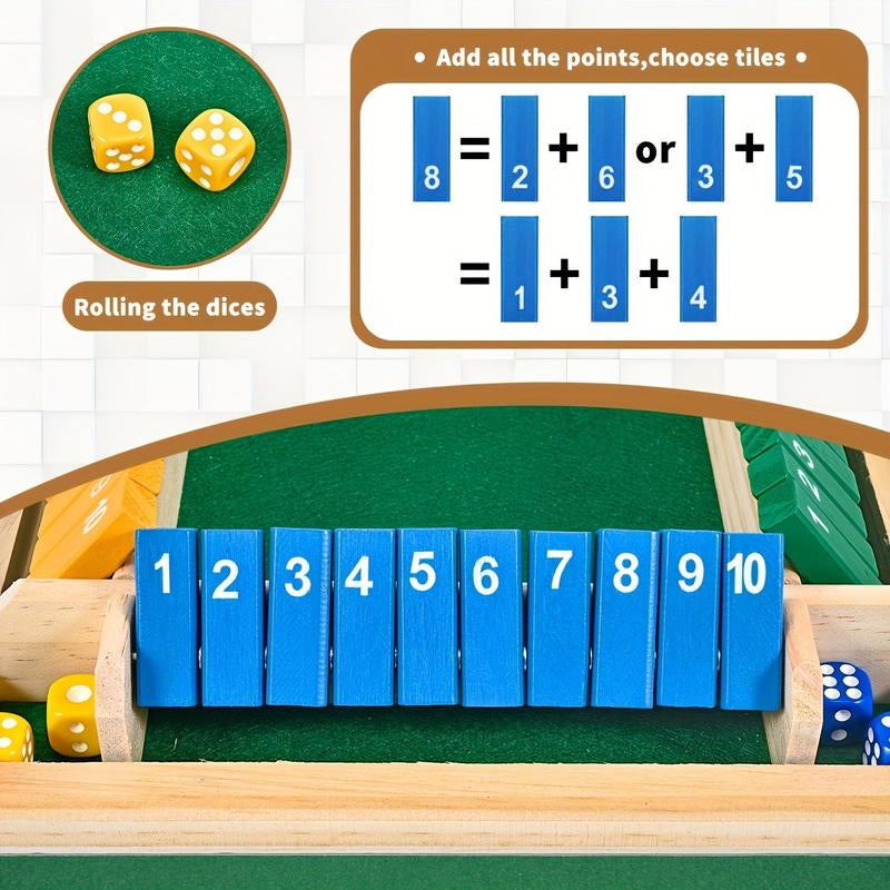 Shut the Box Wooden Dice Game – Classic 2–4 Player Family Board Game for Parties, Halloween & Christmas