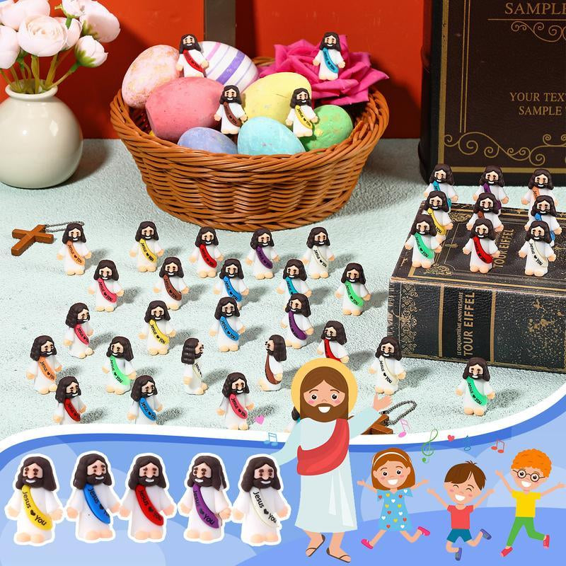 30 Pcs Mini Jesus Figures – Cute “Jesus Loves You” Ornaments for Hide & Seek, Sunday School, Baptism & Religious Party Favors