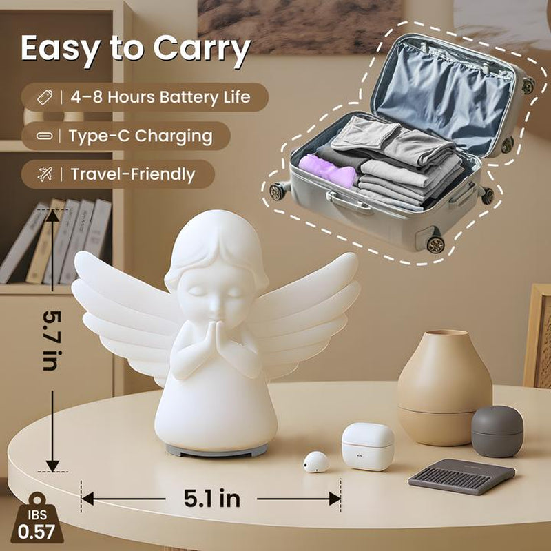 Hiseeme Angel Baby Night Light β Soothing Sleep Aid with White Noise & 7 RGB Colors, BPA-Free Silicone, USB-C Rechargeable