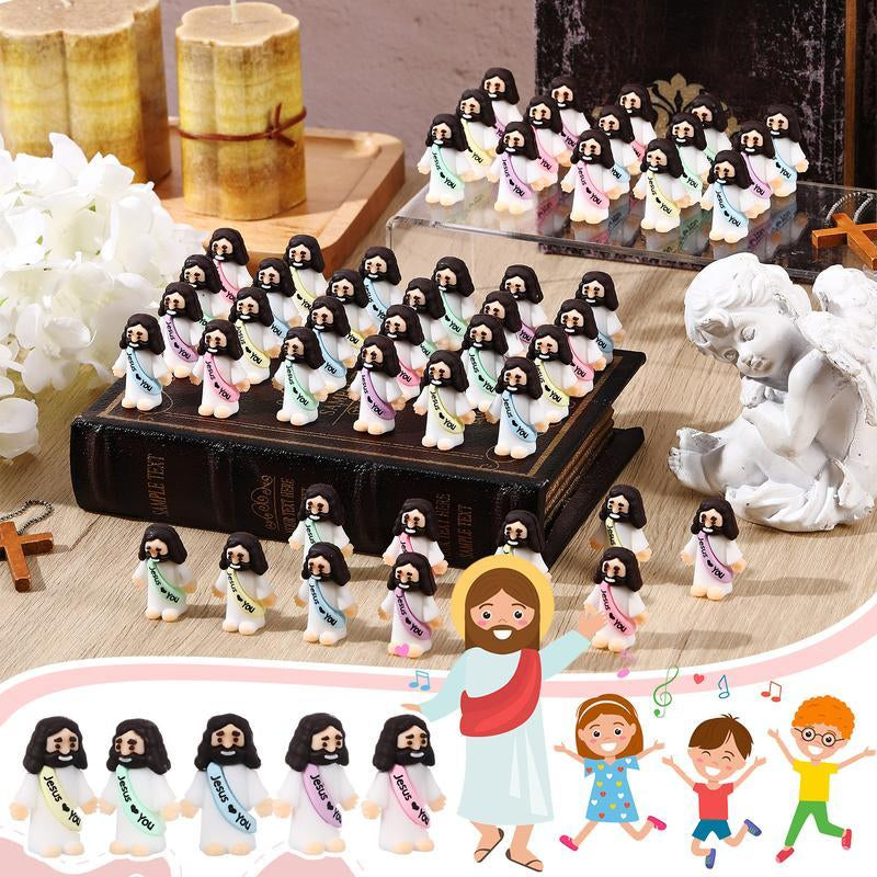 30 Pcs Mini Jesus Figures – Cute “Jesus Loves You” Ornaments for Hide & Seek, Sunday School, Baptism & Religious Party Favors