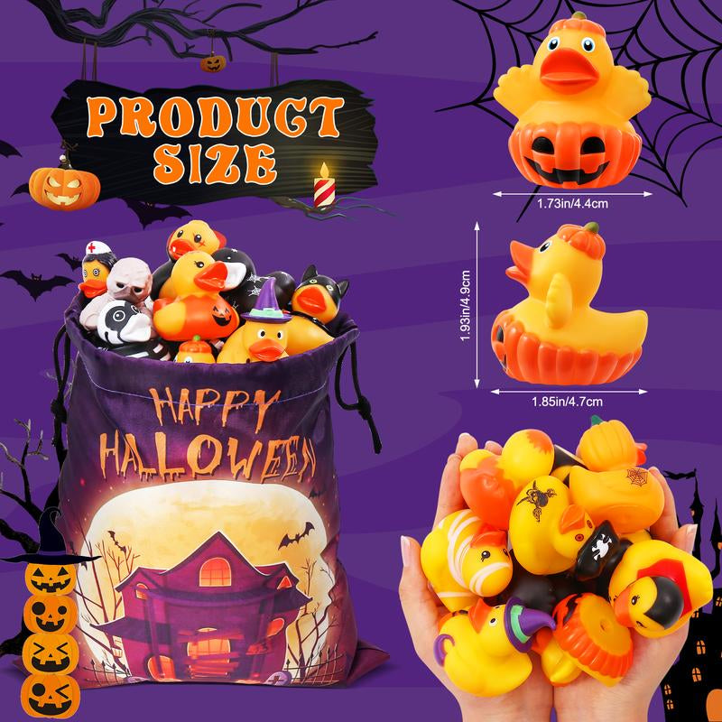 24 Pack Halloween Rubber Ducks with Bag – Party Favors, Bath Toys & Goodie Bag Fillers for Kids, Girls & Boys