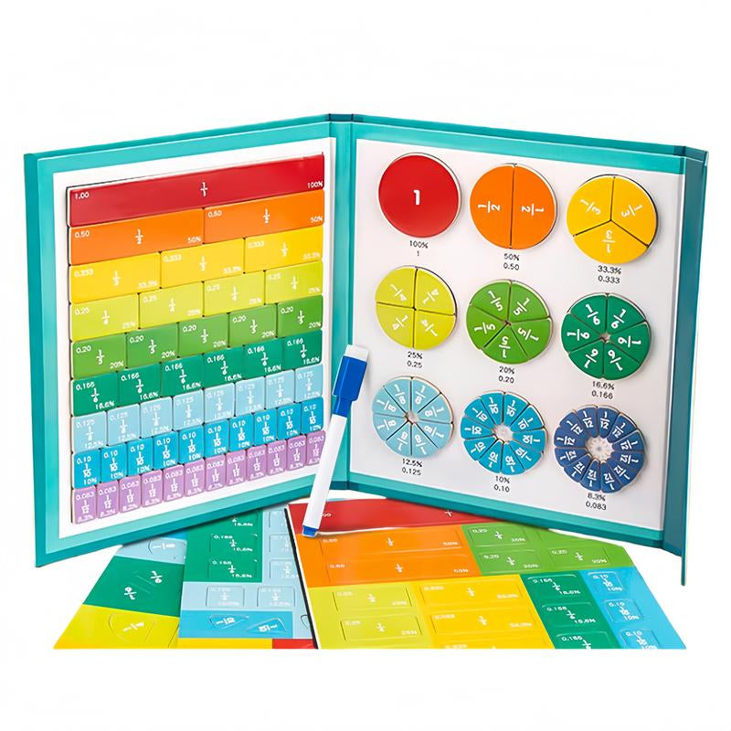 Magnetic Fraction Tiles & Circles Set with Demonstration Book, Visual Math Manipulatives for Elementary School, Hands-On Learning Tools for Fractions, Addition & Subtraction, Montessori & Homeschool Supplies, Gift