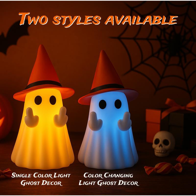 Glow-in-the-Dark Middle Finger Ghost – Scary Halloween Decoration with Detachable Hat, Funny Spooky Home Décor Gift
