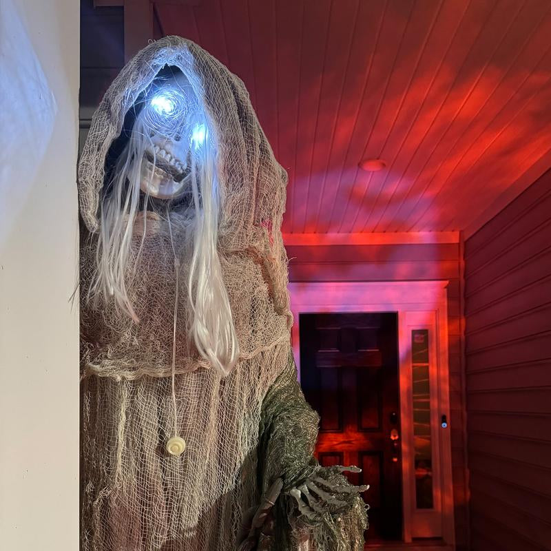 Life-Size Halloween Animatronic Decoration – Ghost, Clown or Witch Prop with Light-Up Eyes, Spooky Sounds & Motion Activation