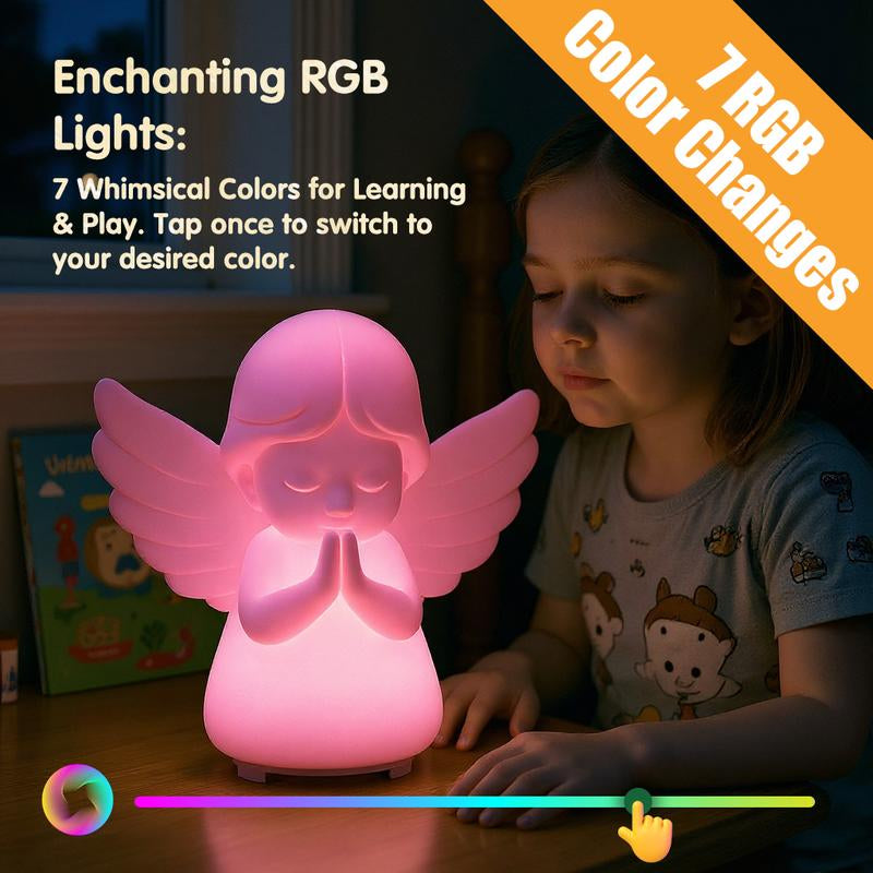 Hiseeme Angel Baby Night Light β Soothing Sleep Aid with White Noise & 7 RGB Colors, BPA-Free Silicone, USB-C Rechargeable