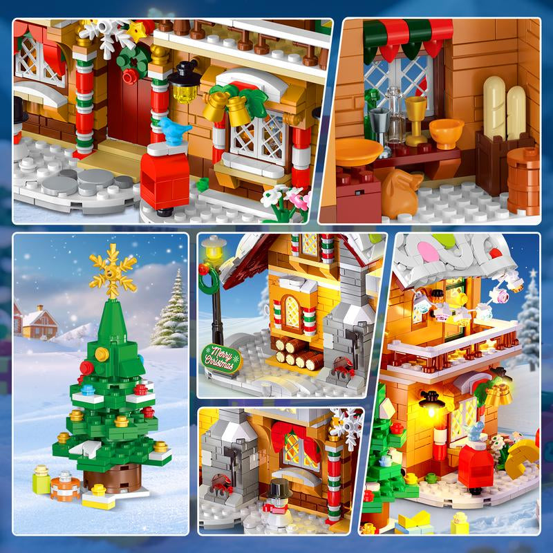2025 Christmas Snowscape Village Building Set – Gingerbread House with LED Lights, Santa, Xmas Tree & Train, 1477 PCS, Gift for Kids & Adults 6+