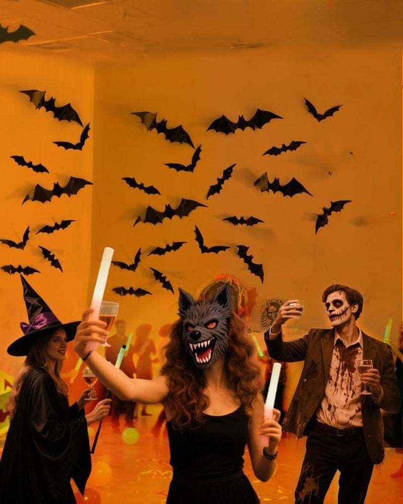 120 Pcs Halloween 3D Bat Decorations β Waterproof Wall & Window Stickers, Indoor/Outdoor Scary Party Supplies (4 Sizes, Black)