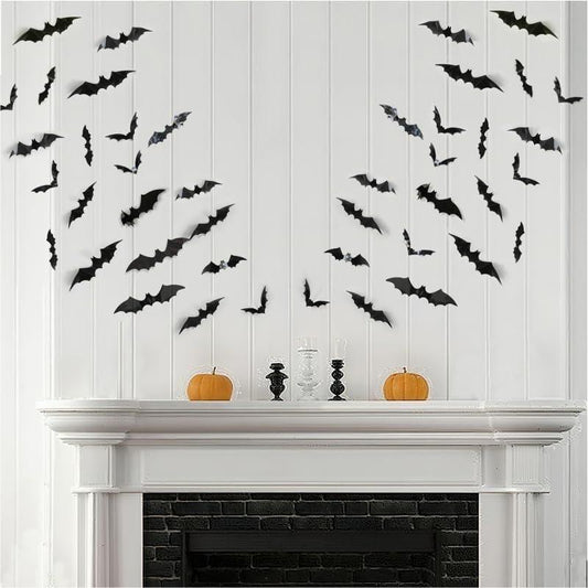 120 Pcs Halloween 3D Bat Decorations β Waterproof Wall & Window Stickers, Indoor/Outdoor Scary Party Supplies (4 Sizes, Black)