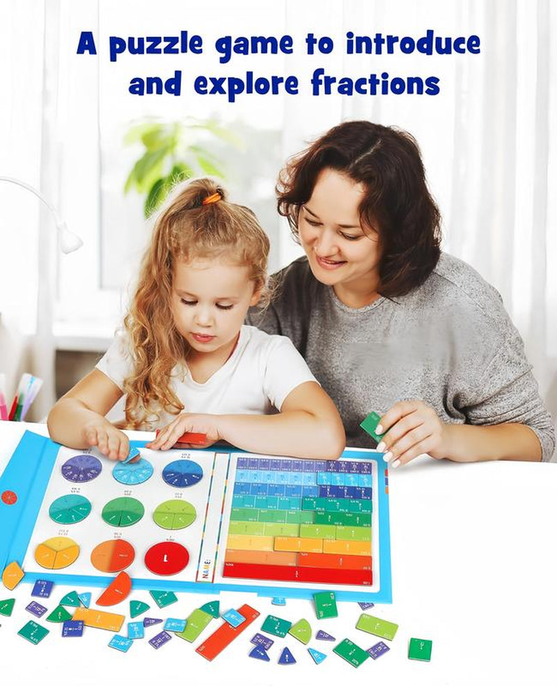 Magnetic Fraction Tiles & Circles Set with Demonstration Book, Visual Math Manipulatives for Elementary School, Hands-On Learning Tools for Fractions, Addition & Subtraction, Montessori & Homeschool Supplies, Gift