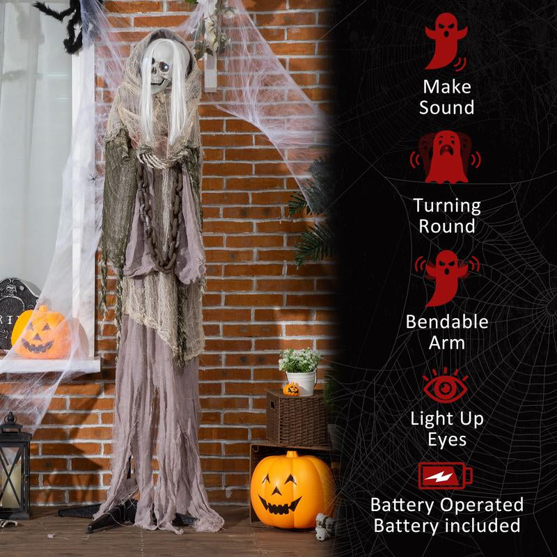 Life-Size Halloween Animatronic Decoration – Ghost, Clown or Witch Prop with Light-Up Eyes, Spooky Sounds & Motion Activation